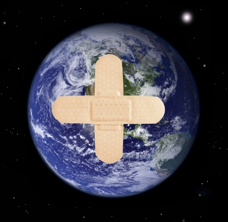 Planet earth with bandage -  Elements of this image furnished の写真素材