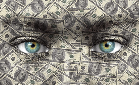 Human face with money texture - Wealth concept