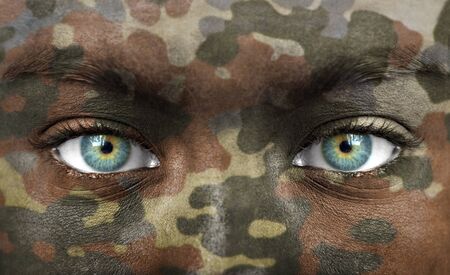Soldier face with camo coloursの写真素材