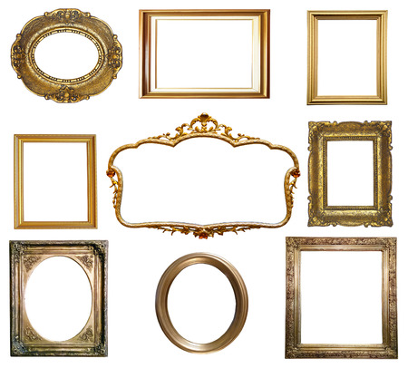 Antique golden frame isolated on white backgroundの写真素材