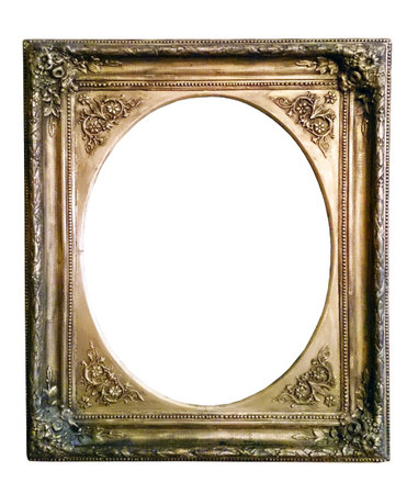 Antique golden frame isolated on white backgroundの写真素材