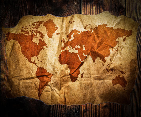 Treasure map on wood tableの写真素材