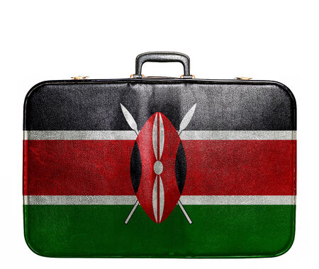 Vintage travel bag with flag of Kenyaの写真素材