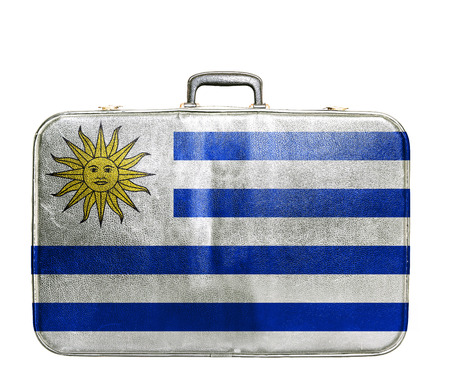 Vintage travel bag with flag of Uruguayの写真素材