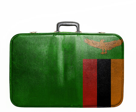 Vintage travel bag with flag of Zambiaの写真素材