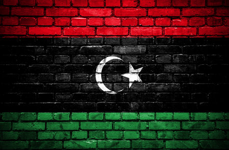 Brick wall with painted flag of Libyaの写真素材