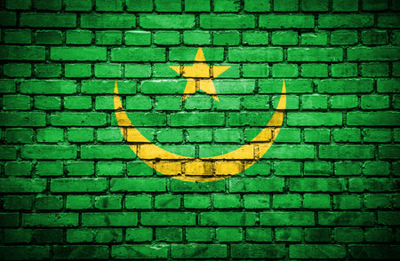 Brick wall with painted flag of Mauritaniaの写真素材