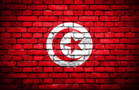 Brick wall with painted flag of Tunisiaの写真素材