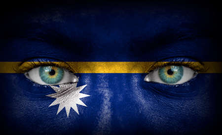 Human face painted with flag of Nauruの写真素材