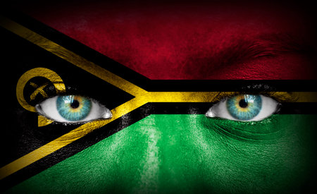 Human face painted with flag of Vanuatuの写真素材
