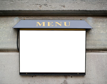 Empty restaurant menu sign on wallの写真素材