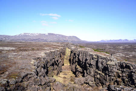 Thingvellir National park a famous area in Iceland right over the spot where the atlantic tectonic plates meetsの写真素材