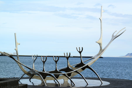 Solfar Suncraft monument in Reykjavik on Icelandの写真素材