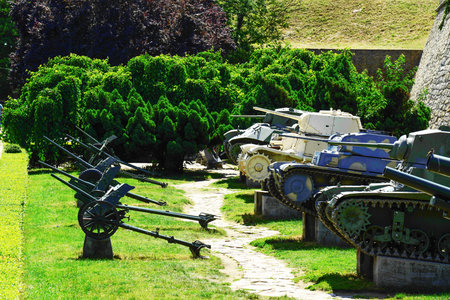 Military canons and tanks at Kalemegdan fortress as a part of Military museum - Belgrade Serbia
