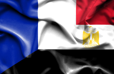 Waving flag of Egypt and Franceの写真素材