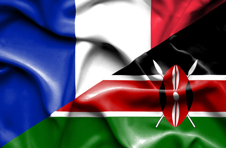 Waving flag of Kenya and Franceの写真素材