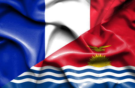 Waving flag of Kiribati and Franceの写真素材