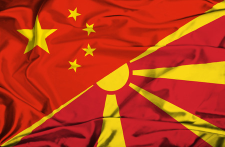 Waving flag of Macedonia and Chinaの写真素材