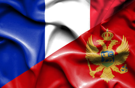 Waving flag of Montenegro and Franceの写真素材