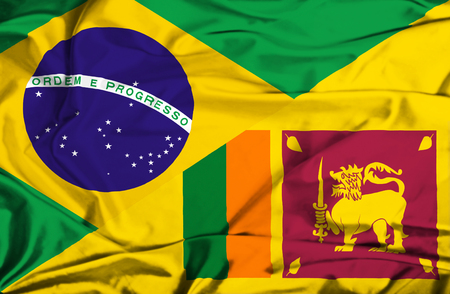 Waving flag of Sri Lanka and Brazilの写真素材