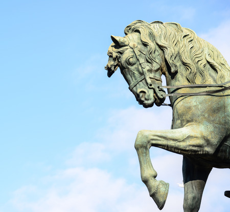 Detail of a equestrian statue representing the General Joan Prim on a horse in Barcelona Spainの写真素材