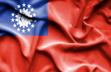 Myanmar waving flagの写真素材