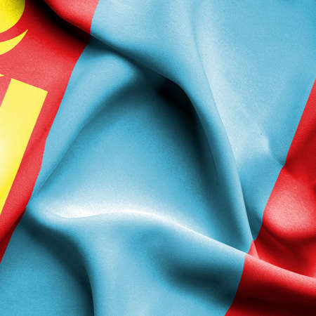Mongolia waving flagの写真素材