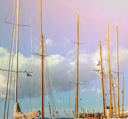 Yacht mast against skyの写真素材