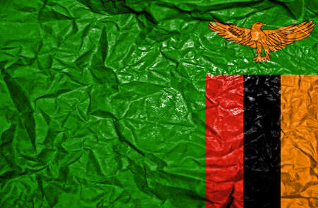 Zambia vintage flag on old crumpled paper backgroundの写真素材