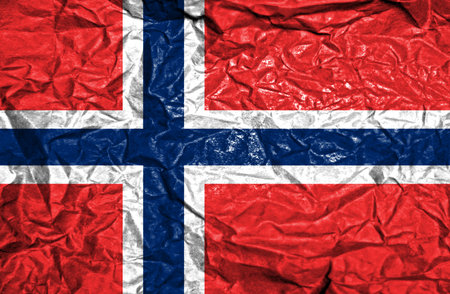 Norway vintage flag on old crumpled paper backgroundの写真素材