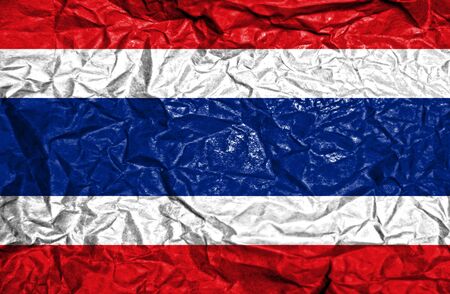 Thailand vintage flag on old crumpled paper backgroundの写真素材