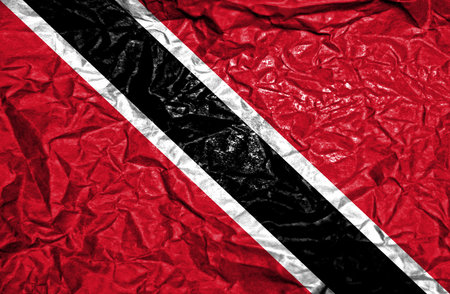 Trinidad and Tobago vintage flag on old crumpled paper backgroundの写真素材
