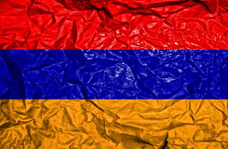 Armenia vintage flag on old crumpled paper backgroundの写真素材