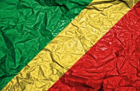 Congo Republic vintage flag on old crumpled paper backgroundの写真素材