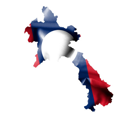 Map of Laos with waving flag isolated on whiteの写真素材