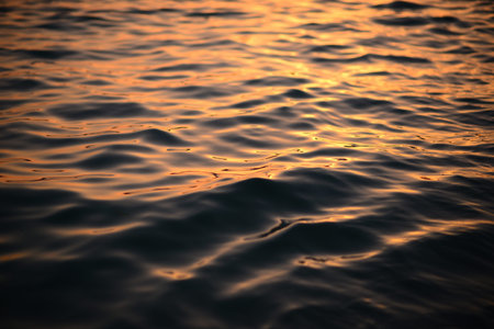 Beautiful golden colors of sunset over sea waves
