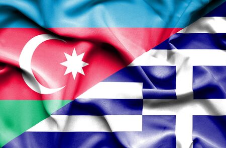 Waving flag of Greece and Azerbaijanの写真素材