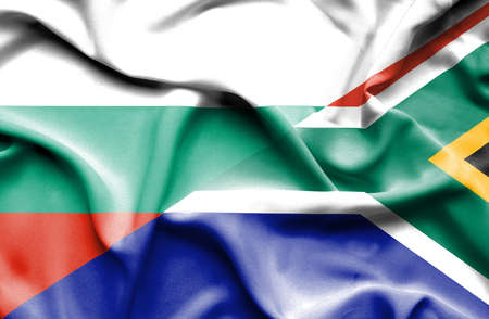 Waving flag of South Africa and Bulgariaの写真素材