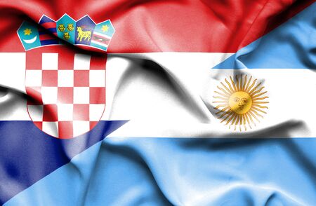 Waving flag of Argentina and Croatiaの写真素材