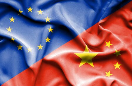 Waving flag of China andの写真素材
