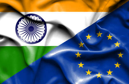 Waving flag of European Union andの写真素材