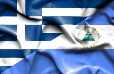 Waving flag of Nicaragua andの写真素材