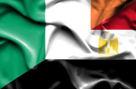 Waving flag of Egypt and Irelandの写真素材