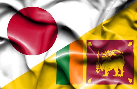 Waving flag of Sri Lanka andの写真素材