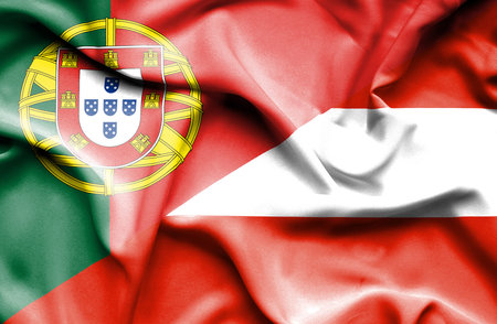 Waving flag of Austria and Portugalの写真素材