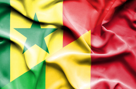 Waving flag of Mali and Senegalの写真素材