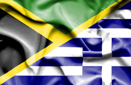 Waving flag of Greece and Jamaicaの写真素材