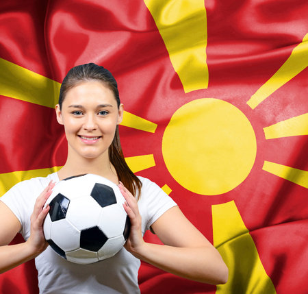 Proud woman football fan of Macedoniaの写真素材