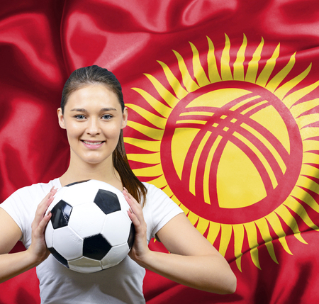 Proud woman football fan of Kyrgyzstanの写真素材