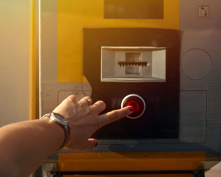 Taking ticket for parking lotの写真素材